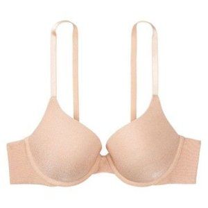 VS Metallic Blush Nude Push Up Sexy T-shirt Bra Size 32DD